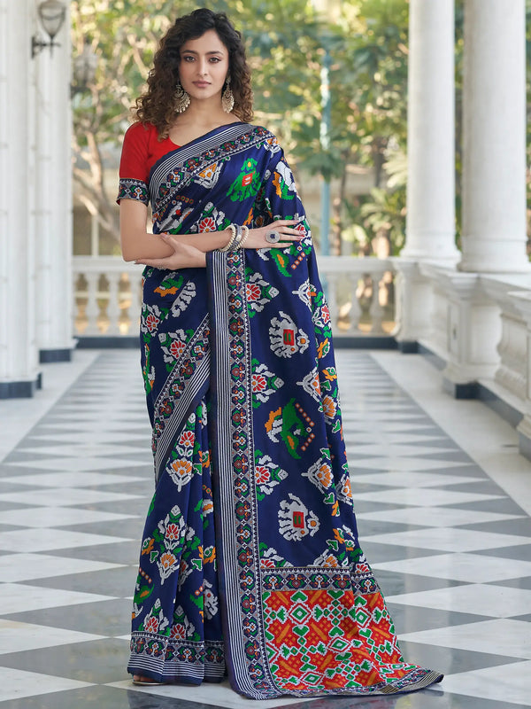 Incredible Navy Blue Patola Weaving Silk Wedding Wear Saree - Zeel Clothing