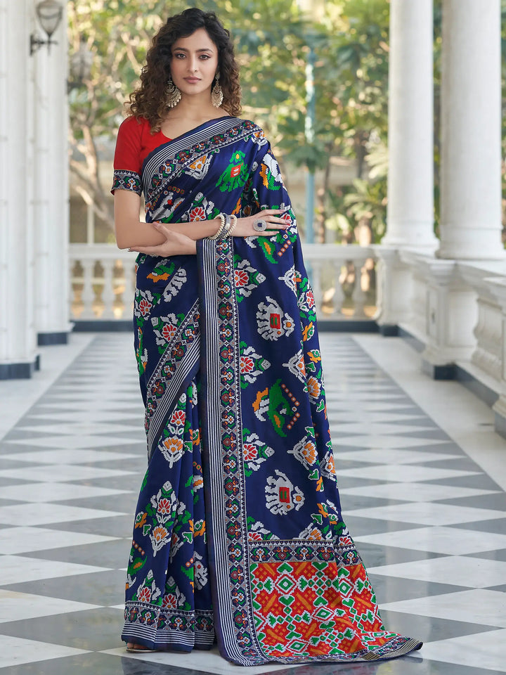 Incredible Navy Blue Patola Weaving Silk Wedding Wear Saree - Zeel Clothing