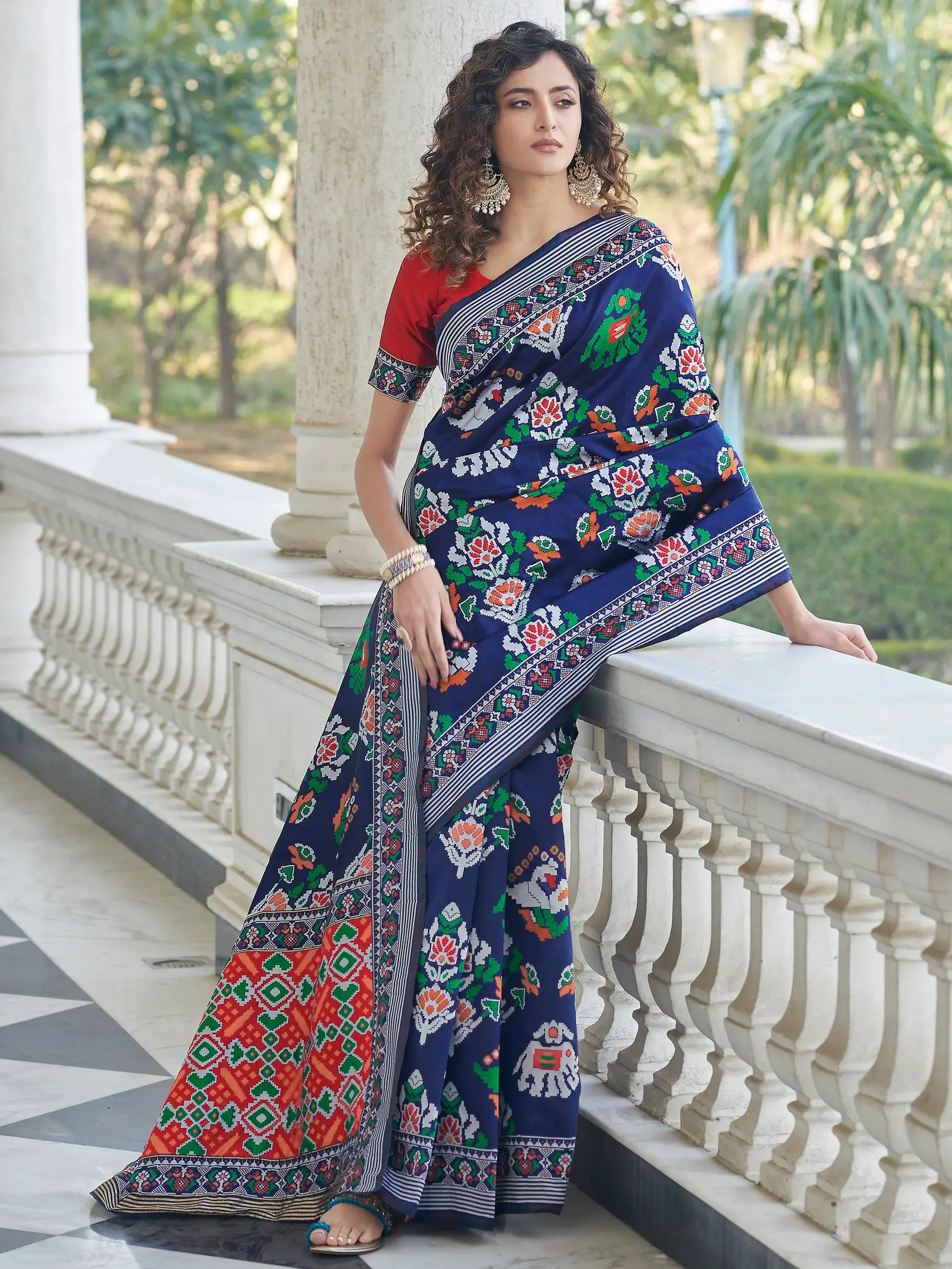 Incredible Navy Blue Patola Weaving Silk Wedding Wear Saree - Zeel Clothing