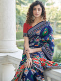Incredible Navy Blue Patola Weaving Silk Wedding Wear Saree - Zeel Clothing
