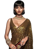Incredible Olive Green Sequins Event Wear Saree With Blouse - Zeel Clothing