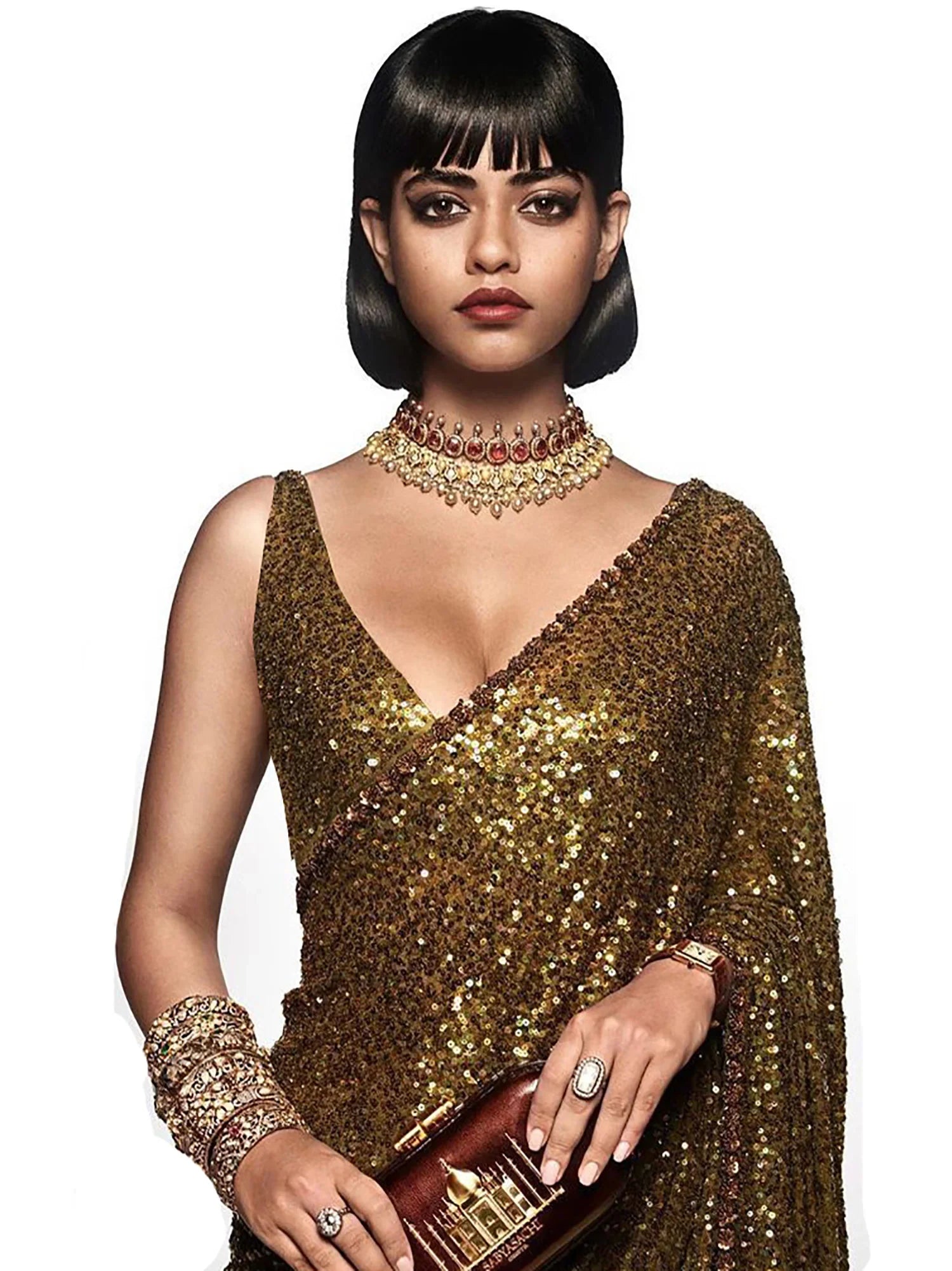 Incredible Olive Green Sequins Event Wear Saree With Blouse - Zeel Clothing
