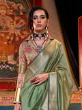 Incredible Olive Green Zari Weaving Chiffon Saree With Blouse - Zeel Clothing