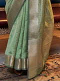 Incredible Olive Green Zari Weaving Chiffon Saree With Blouse - Zeel Clothing