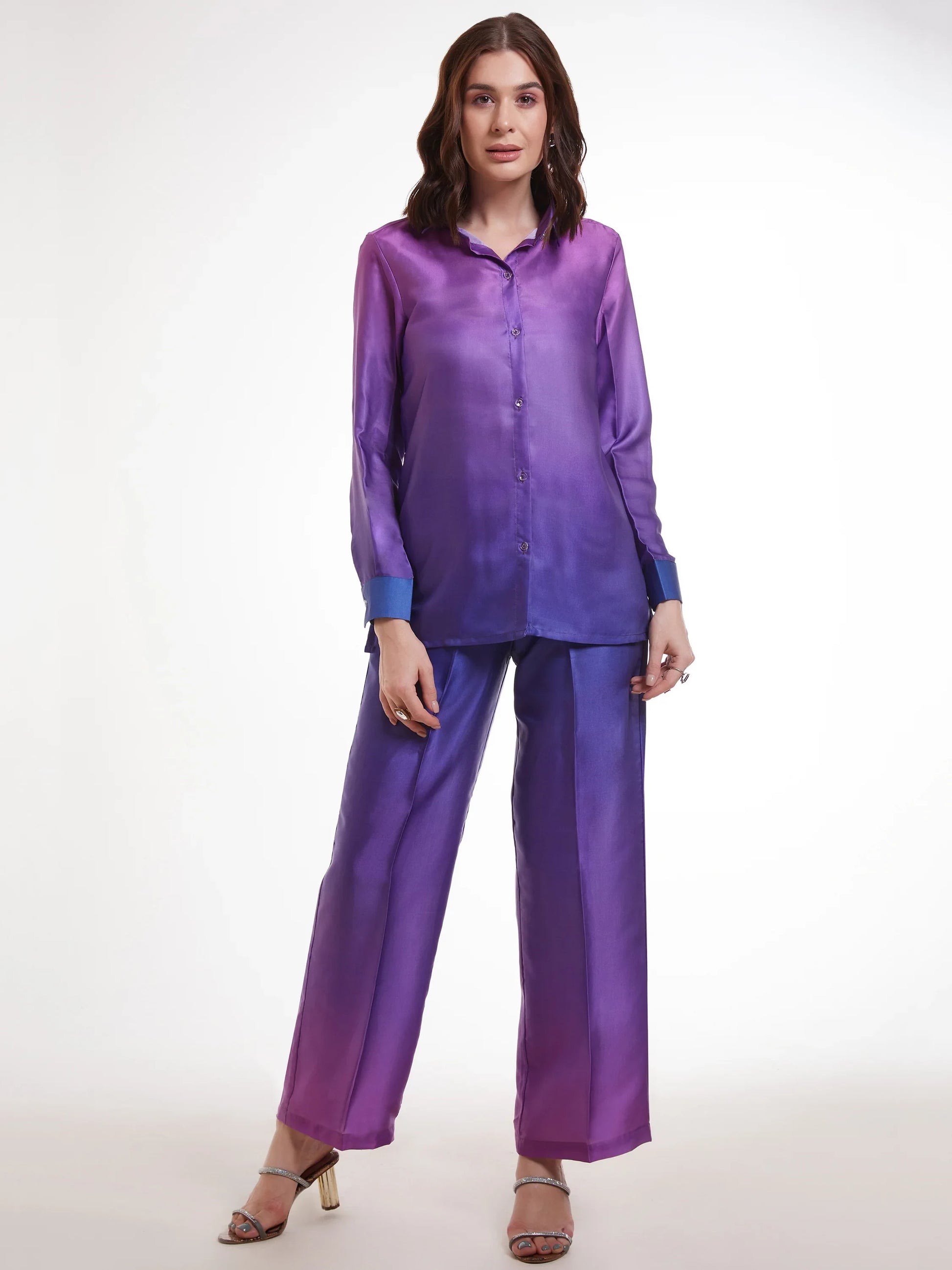 Incredible Ombre Purple Satin Party Wear Co-Ord Set