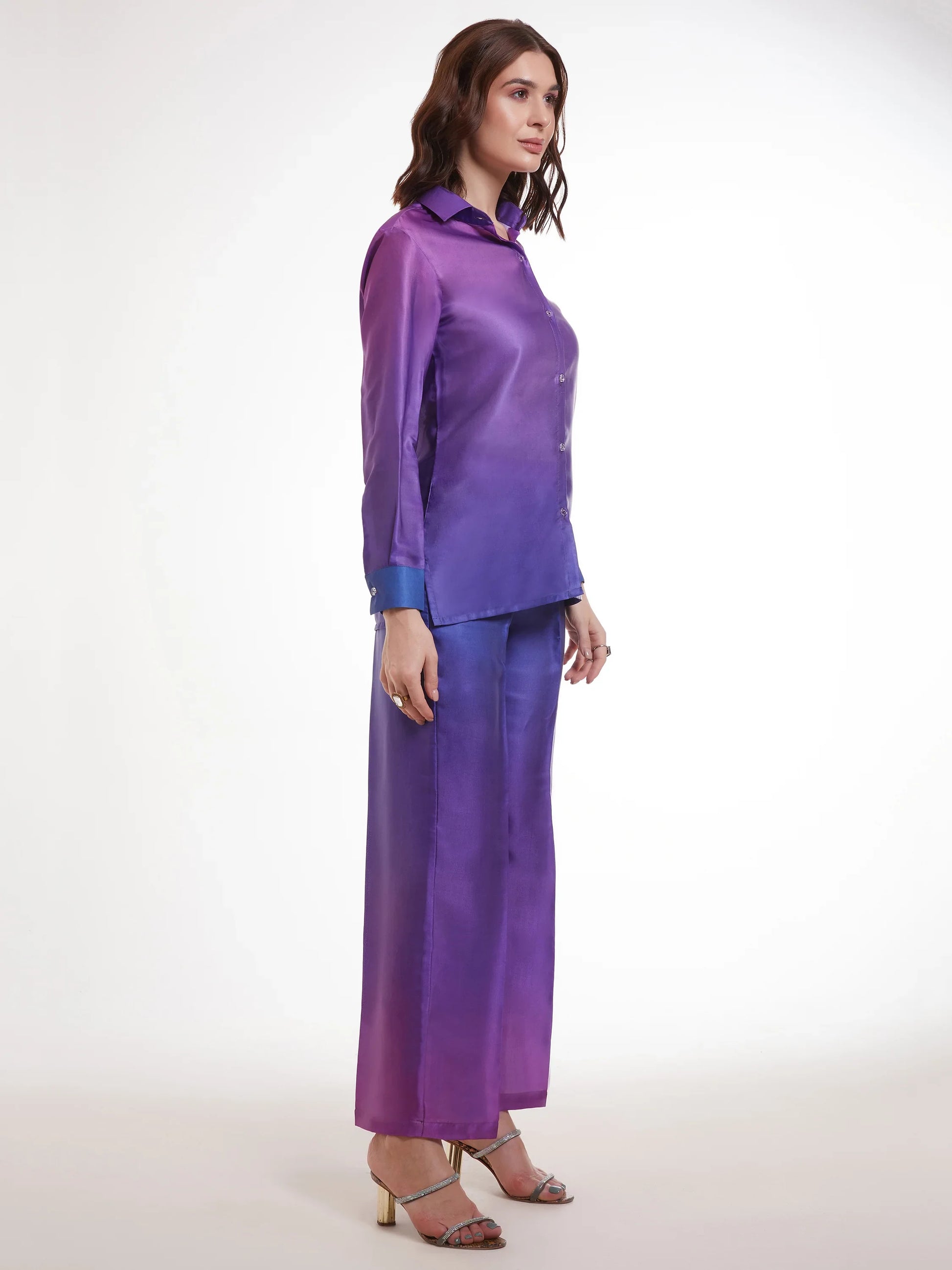 Incredible Ombre Purple Satin Party Wear Co-Ord Set