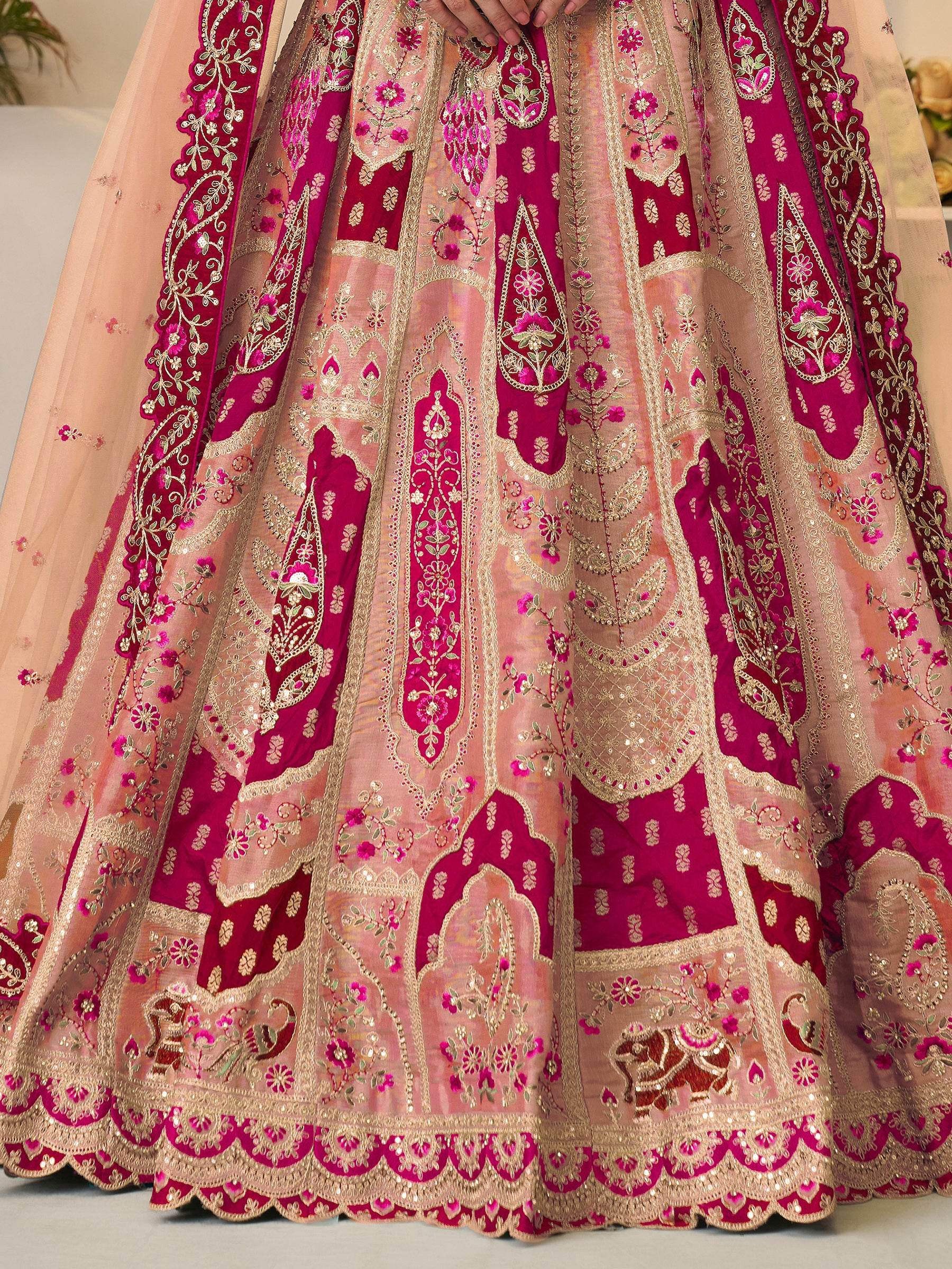 Incredible Orange Patch Work Banarasi Silk Lehenga Choli With Dupatta - Zeel Clothing