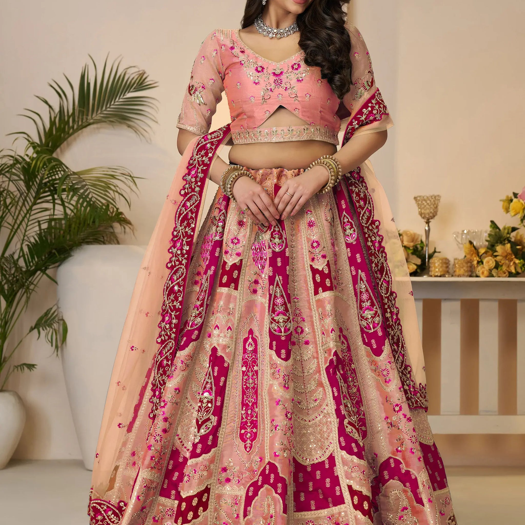 Incredible Orange Patch Work Banarasi Silk Lehenga Choli With Dupatta - Zeel Clothing