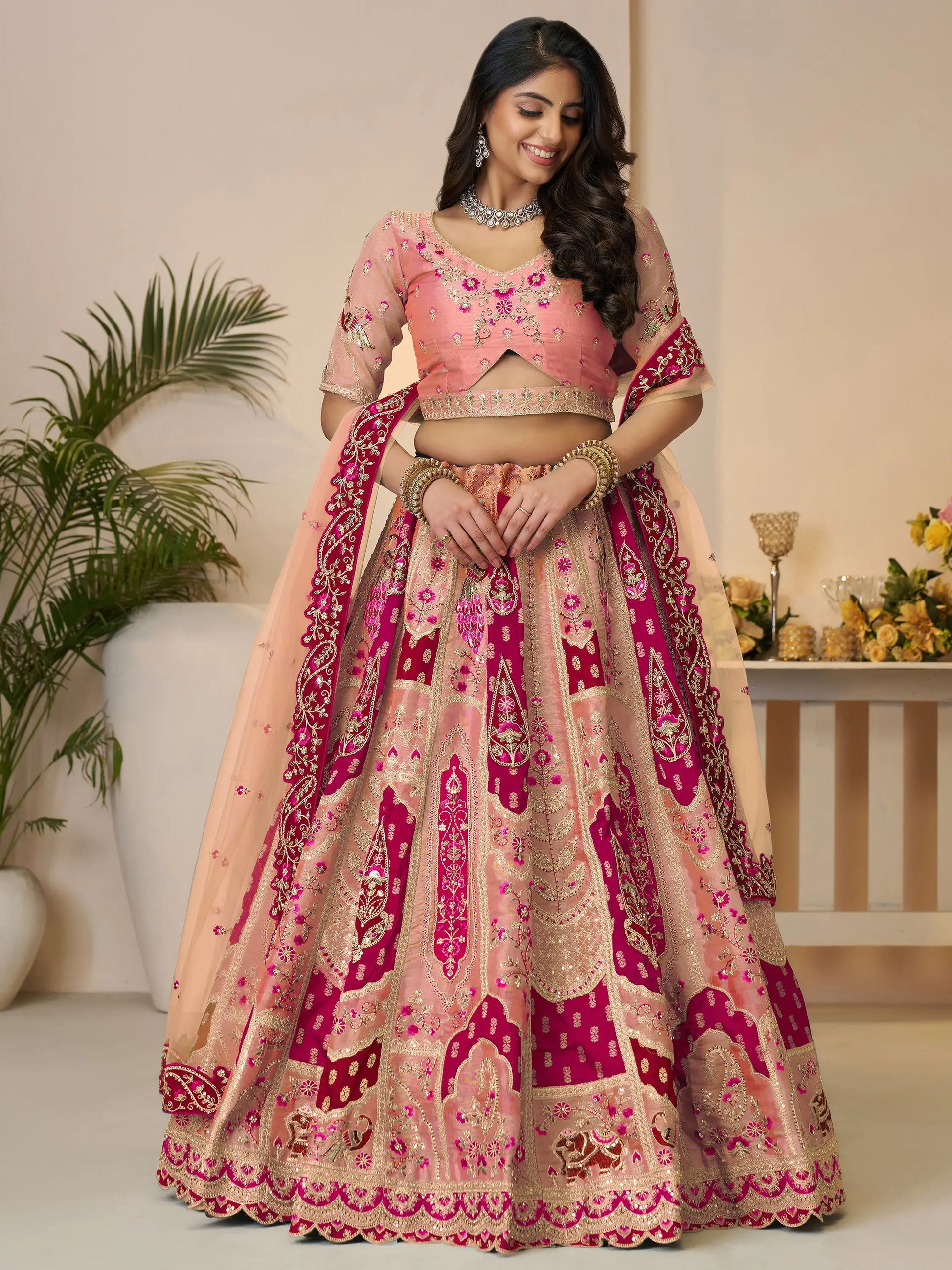 Incredible Orange Patch Work Banarasi Silk Lehenga Choli With Dupatta - Zeel Clothing