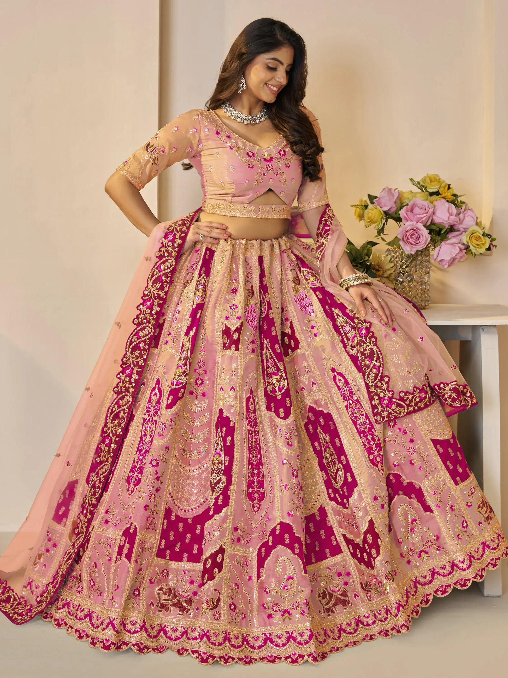 Incredible Orange Patch Work Banarasi Silk Lehenga Choli With Dupatta - Zeel Clothing