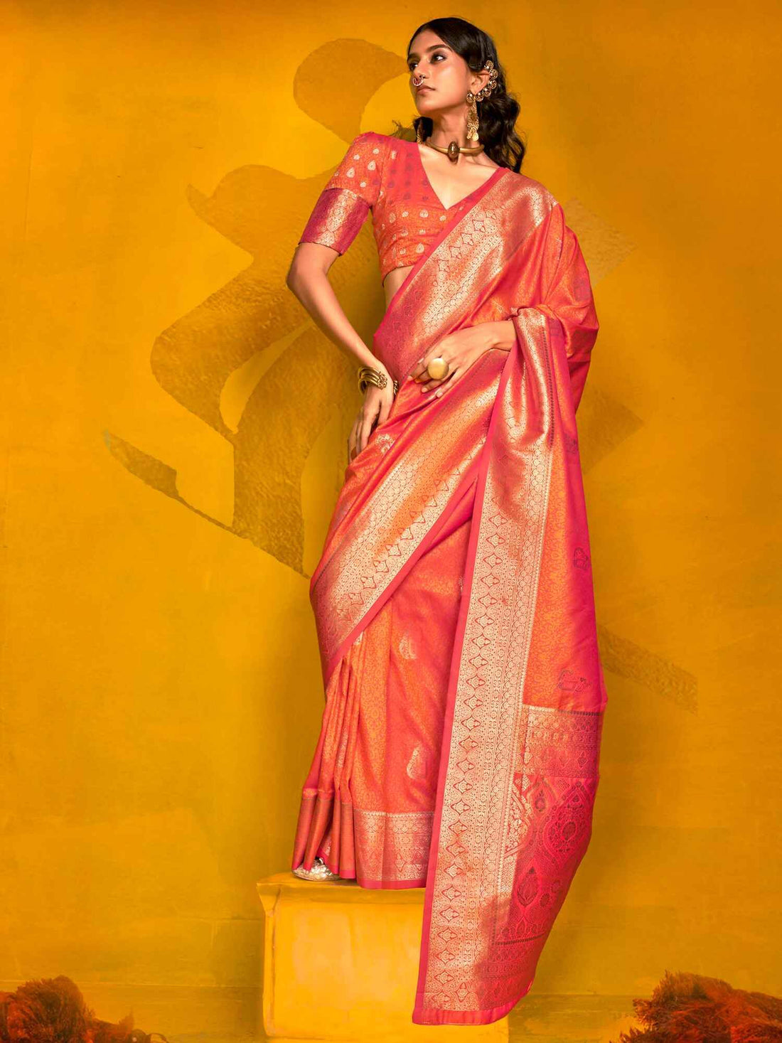 Incredible Orange Zari Weaving Silk Festival Wear Saree With Blouse - Zeel Clothing
