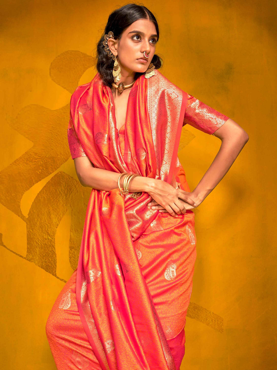 Incredible Orange Zari Weaving Silk Festival Wear Saree With Blouse - Zeel Clothing