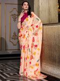 Incredible Peach Floral Printed Satin Casual Wear Saree With Blouse - Zeel Clothing