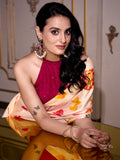 Incredible Peach Floral Printed Satin Casual Wear Saree With Blouse - Zeel Clothing