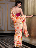 Incredible Peach Floral Printed Satin Casual Wear Saree With Blouse - Zeel Clothing