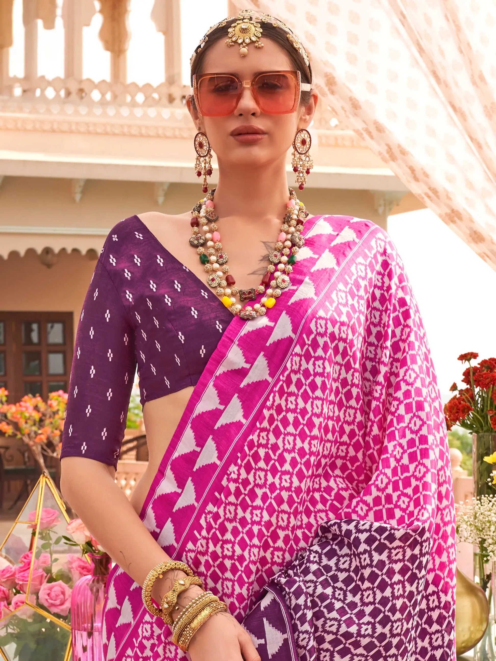 Incredible Pink Digital Printed Silk Festival Wear Saree With Blouse - Zeel Clothing