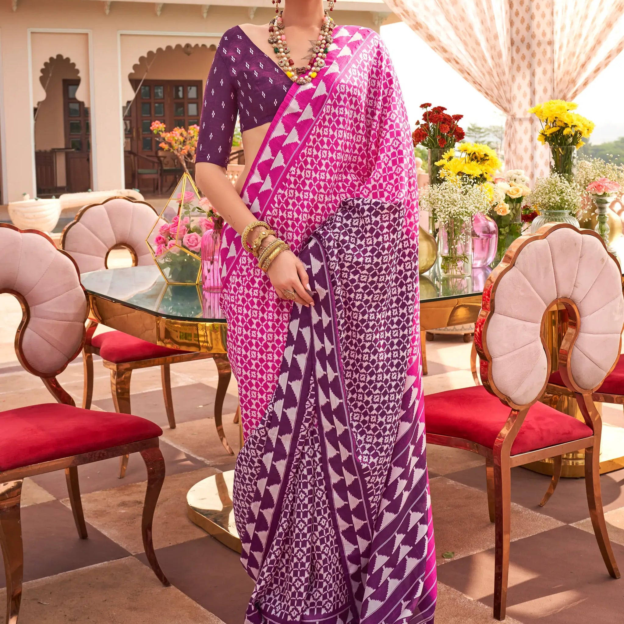 Incredible Pink Digital Printed Silk Festival Wear Saree With Blouse - Zeel Clothing