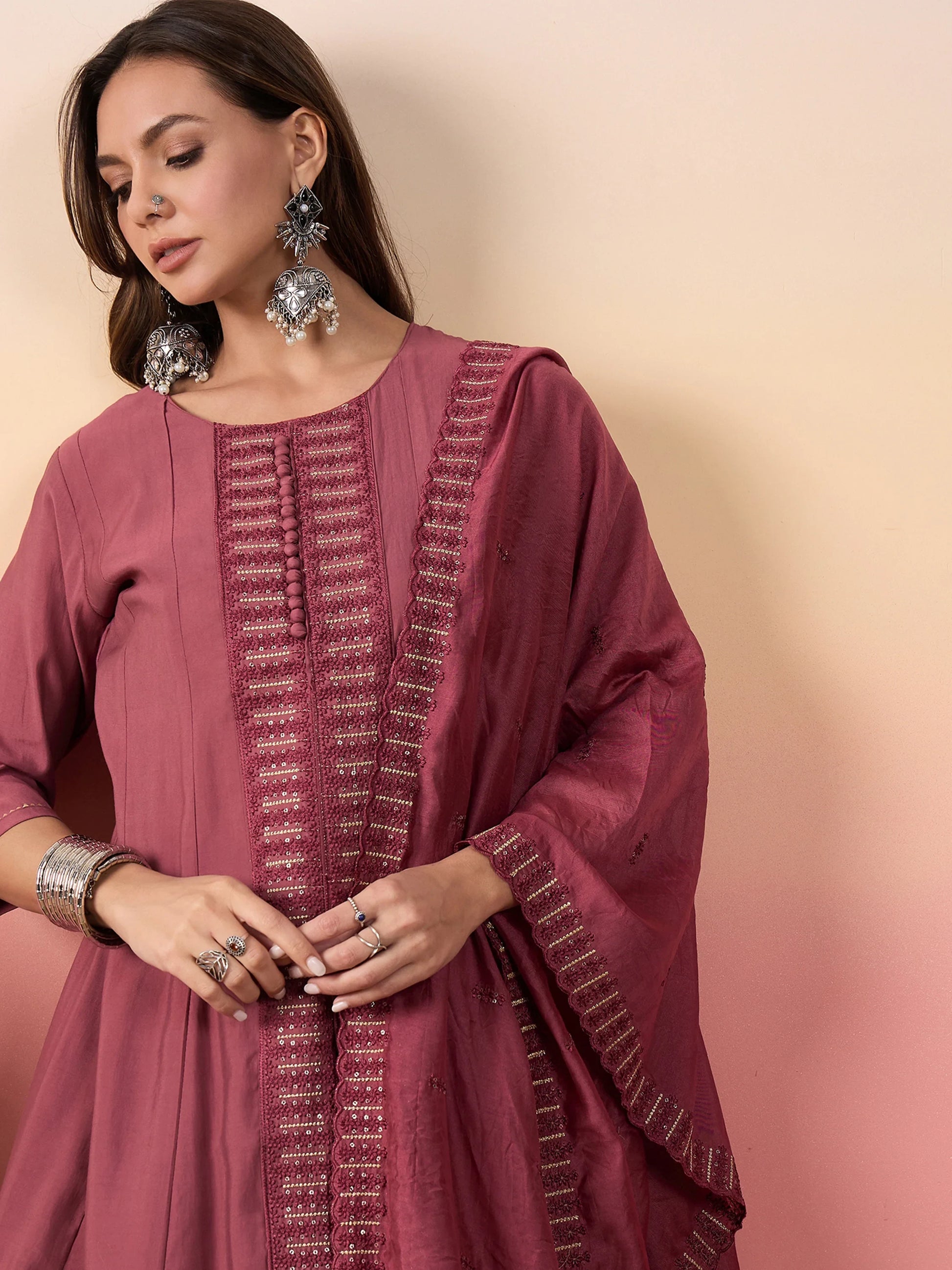 Incredible Pink Embroidered Silk Festival Wear Pant Suit With Dupatta - Zeel Clothing