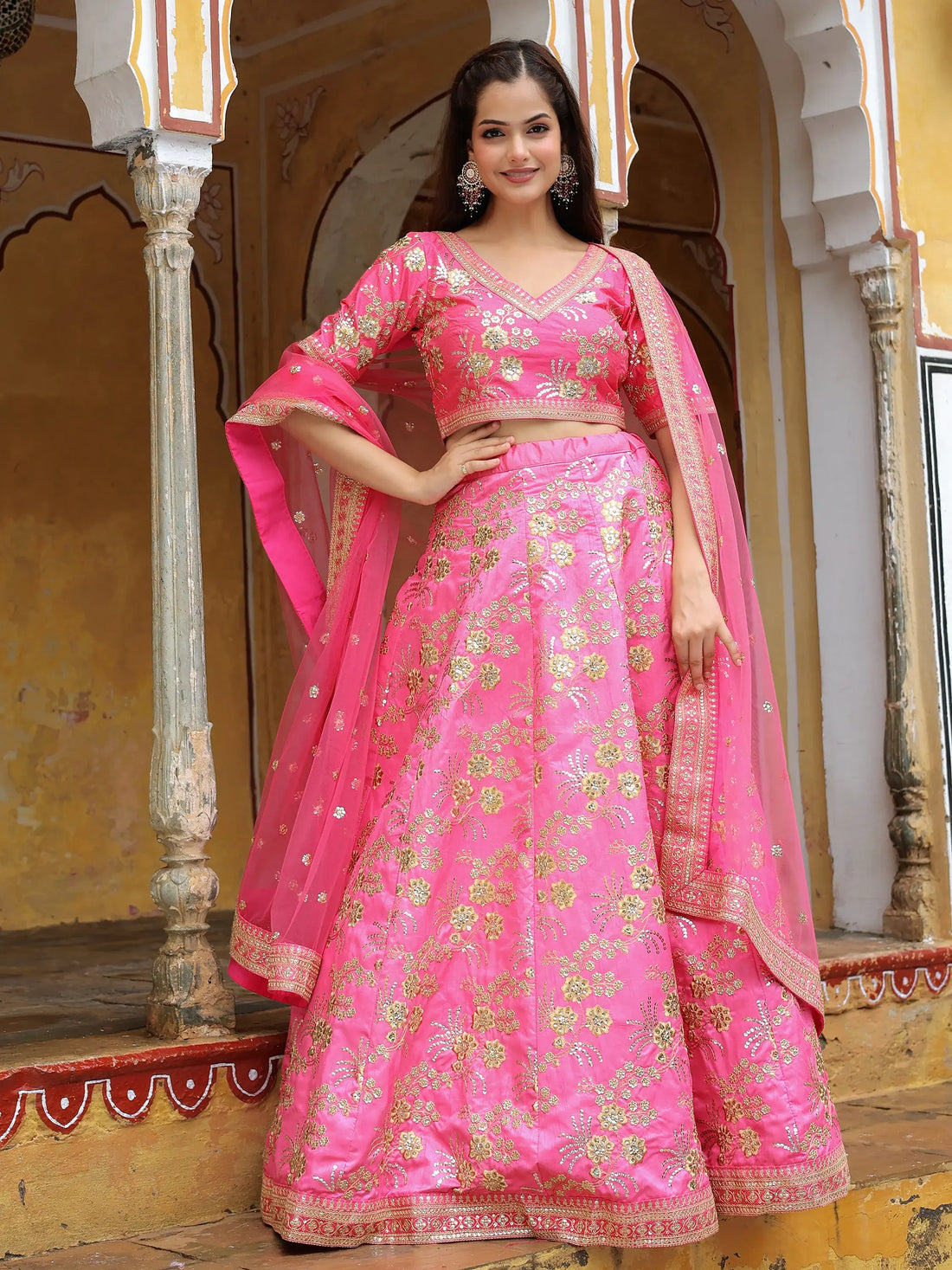 Incredible Pink Embroidery Silk Engagement Wear Lehenga Choli - Zeel Clothing