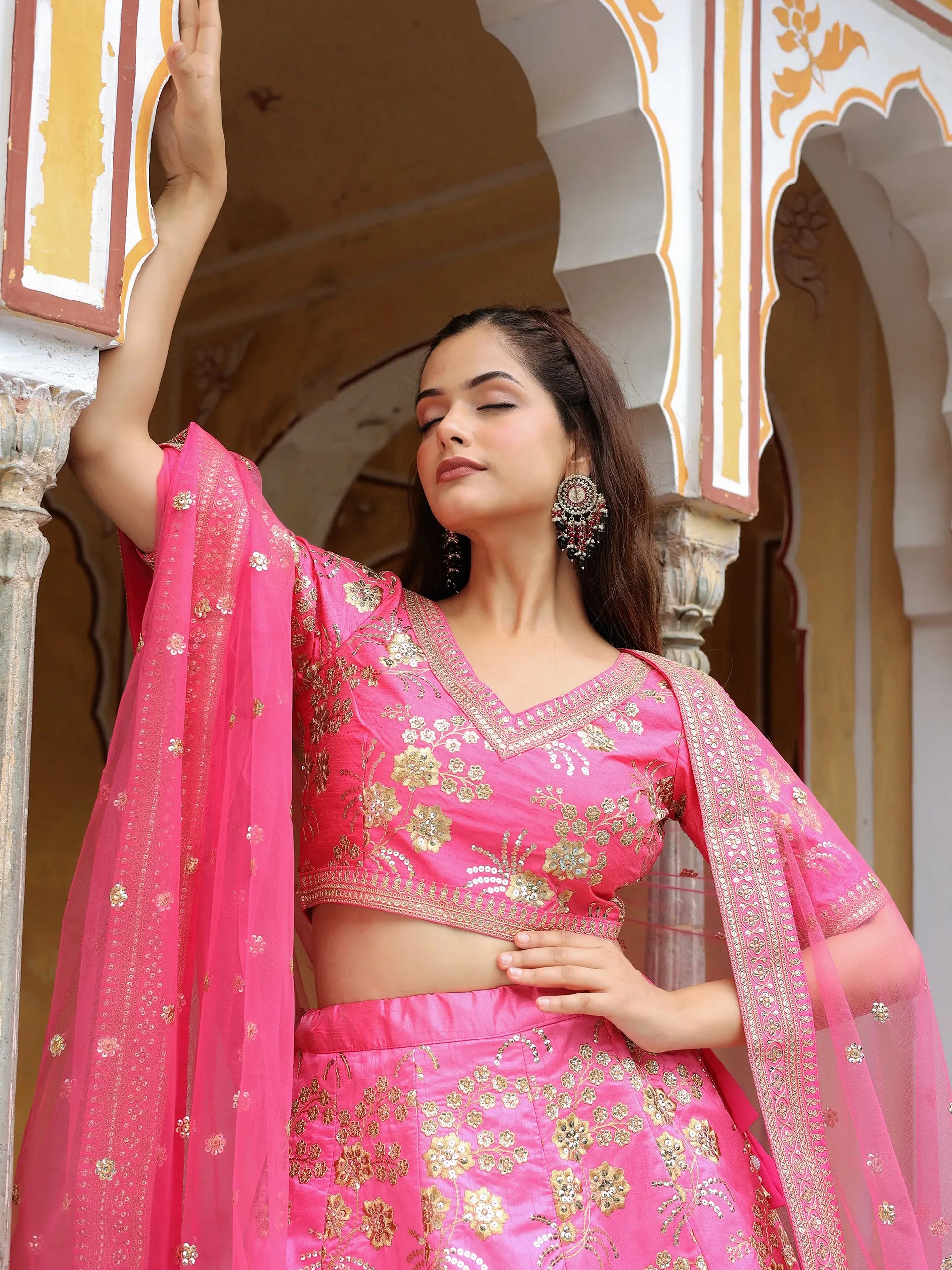 Incredible Pink Embroidery Silk Engagement Wear Lehenga Choli - Zeel Clothing