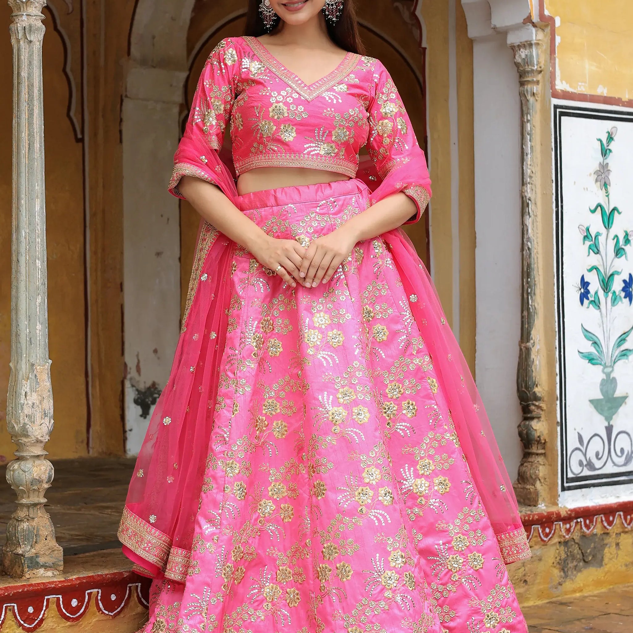 Incredible Pink Embroidery Silk Engagement Wear Lehenga Choli - Zeel Clothing