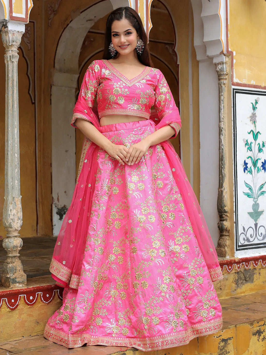 Incredible Pink Embroidery Silk Engagement Wear Lehenga Choli - Zeel Clothing