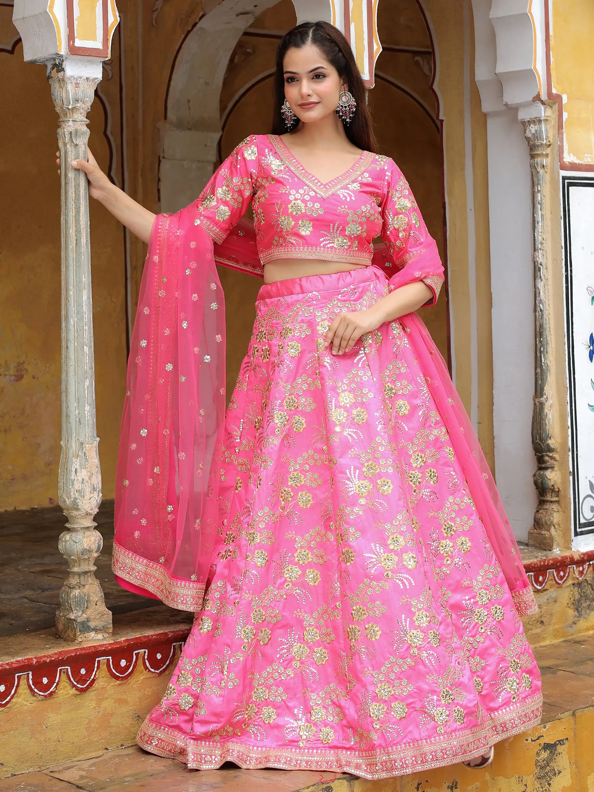 Incredible Pink Embroidery Silk Engagement Wear Lehenga Choli - Zeel Clothing