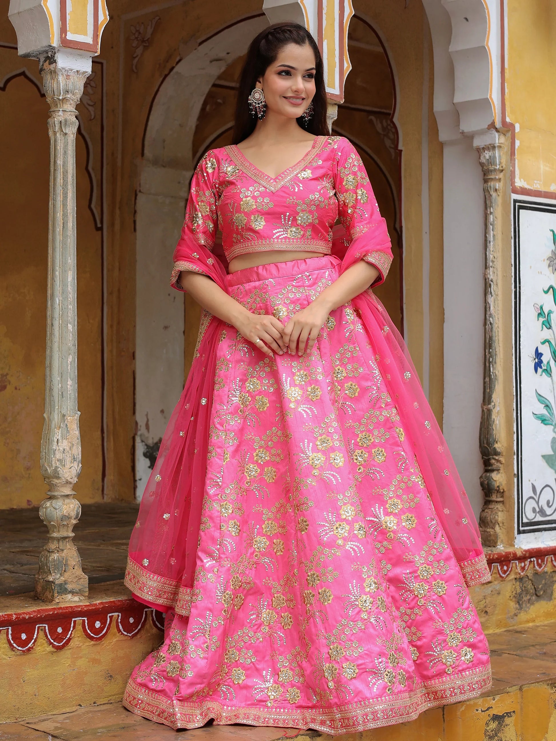 Incredible Pink Embroidery Silk Engagement Wear Lehenga Choli - Zeel Clothing