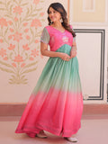 Incredible Pink Pearl Work Organza Party Wear Gown - Zeel Clothing