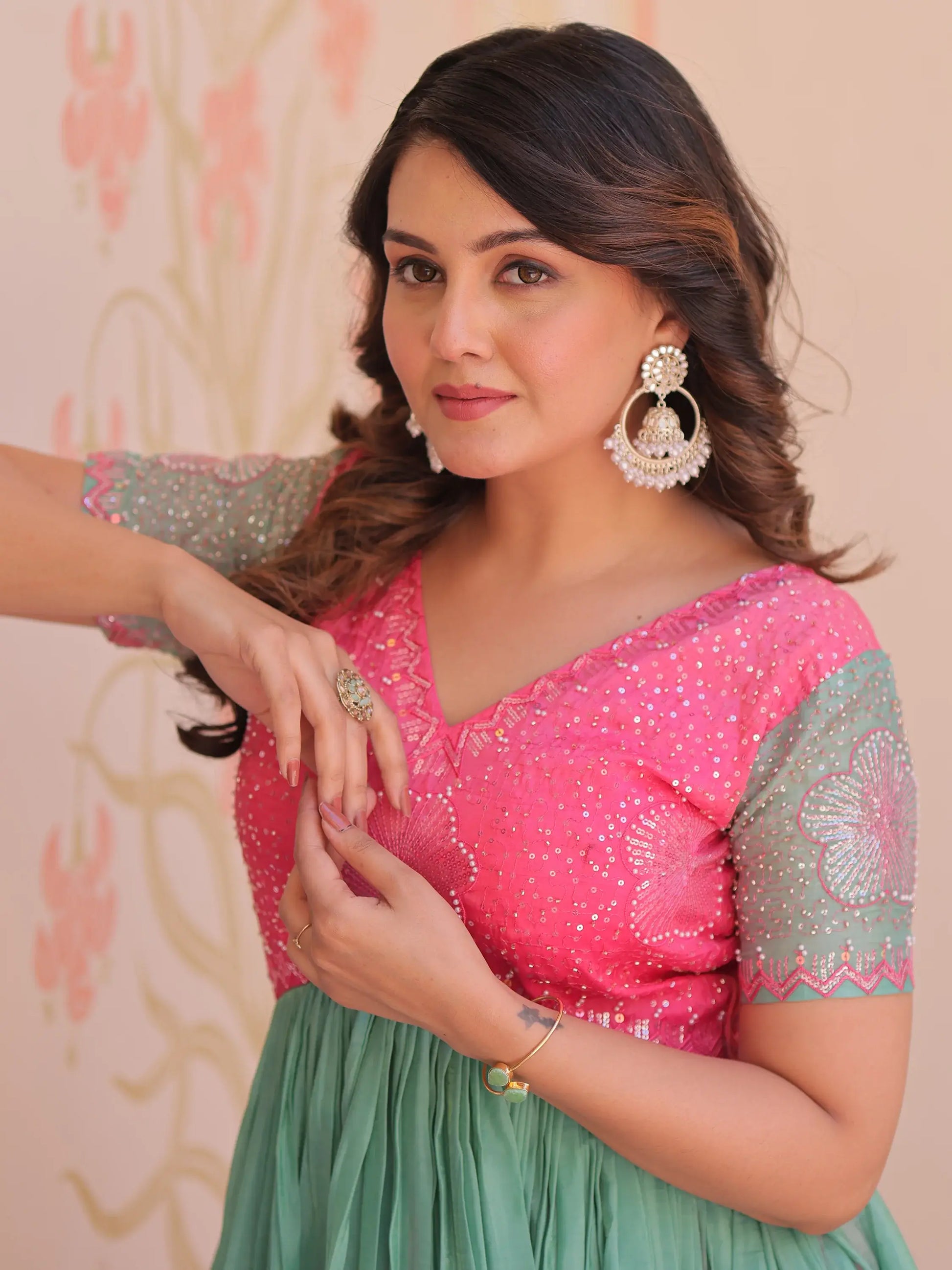 Incredible Pink Pearl Work Organza Party Wear Gown - Zeel Clothing
