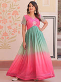 Incredible Pink Pearl Work Organza Party Wear Gown - Zeel Clothing