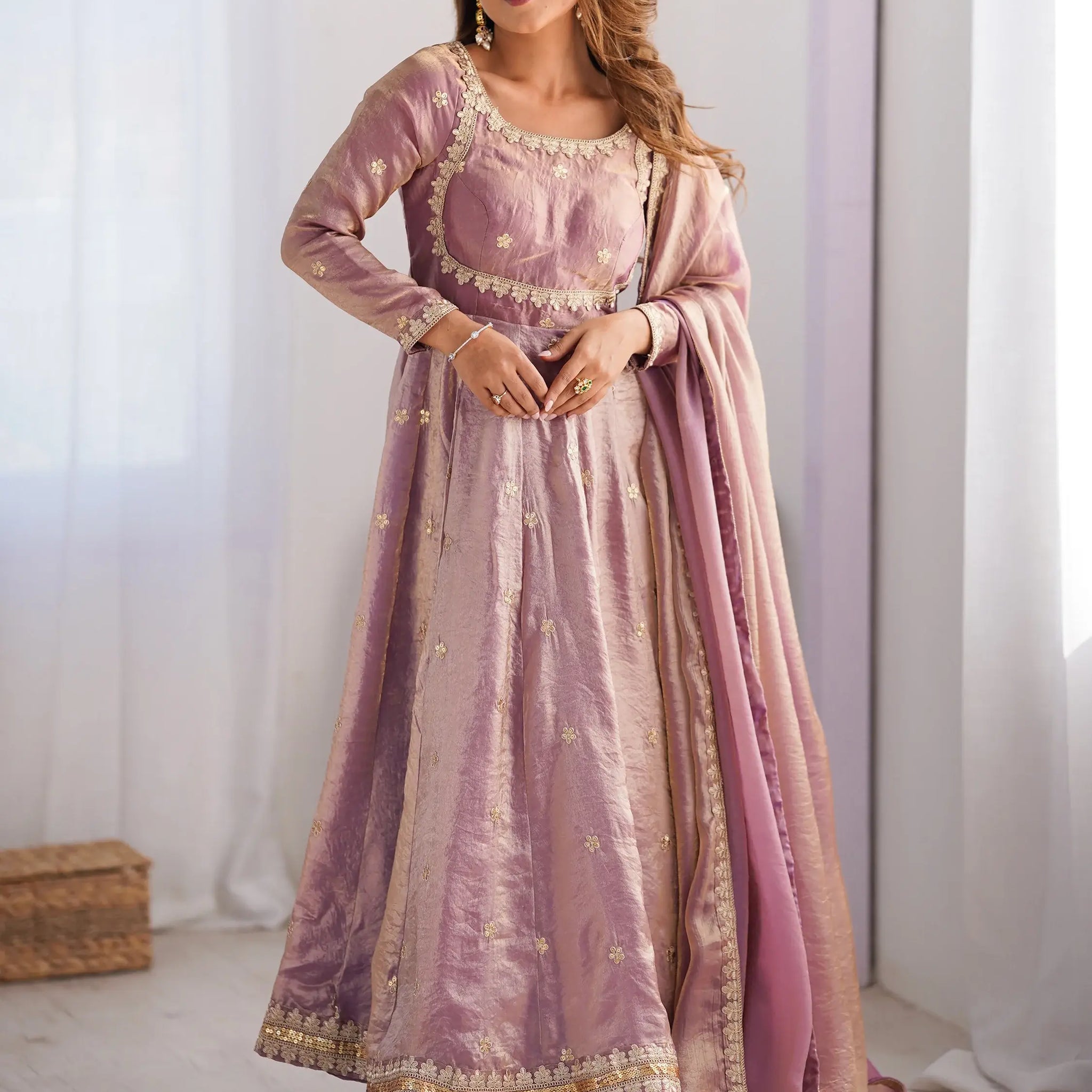 Incredible Pink Sequins Silk Festival Wear Gown With Dupatta - Zeel Clothing