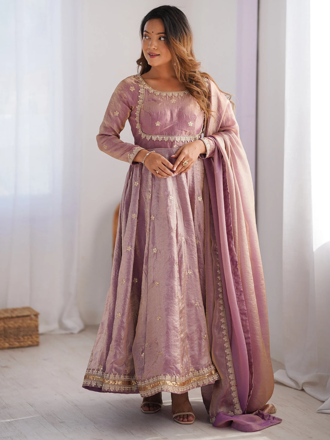 Incredible Pink Sequins Silk Festival Wear Gown With Dupatta - Zeel Clothing