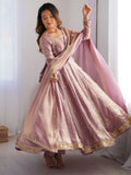 Incredible Pink Sequins Silk Festival Wear Gown With Dupatta - Zeel Clothing