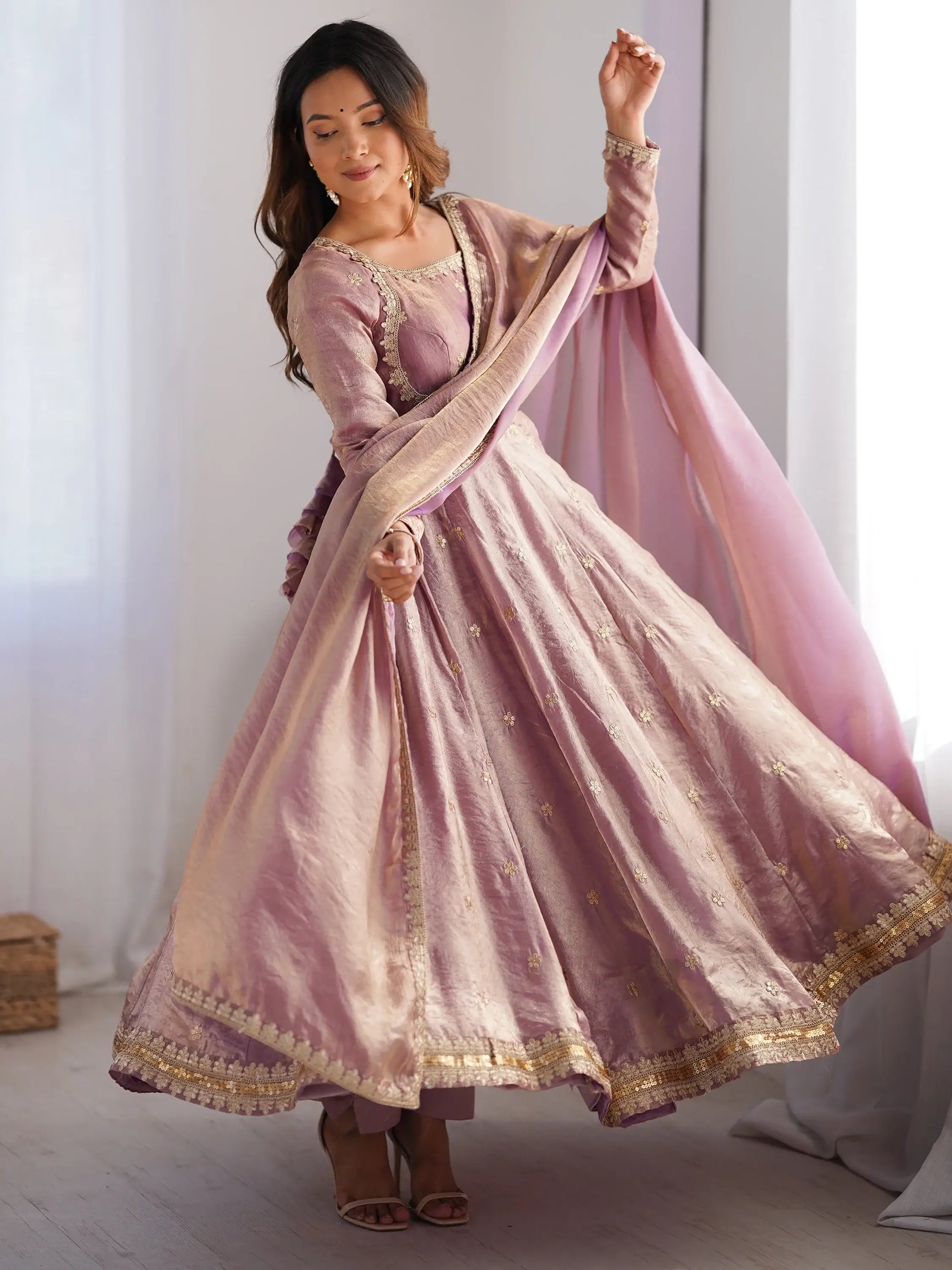 Incredible Pink Sequins Silk Festival Wear Gown With Dupatta - Zeel Clothing