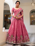 Incredible Pink Thread Work Crush Silk Wedding Lehenga Choli With Dupatta - Zeel Clothing