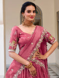 Incredible Pink Thread Work Crush Silk Wedding Lehenga Choli With Dupatta - Zeel Clothing