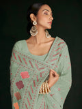Incredible Pista Green Lucknowi Work Georgette Saree With Blouse - Zeel Clothing