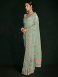 Incredible Pista Green Lucknowi Work Georgette Saree With Blouse - Zeel Clothing