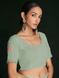 Incredible Pista Green Lucknowi Work Georgette Saree With Blouse - Zeel Clothing