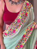 Incredible Pista Green Sequins Georgette Party Wear Saree With Blouse - Zeel Clothing