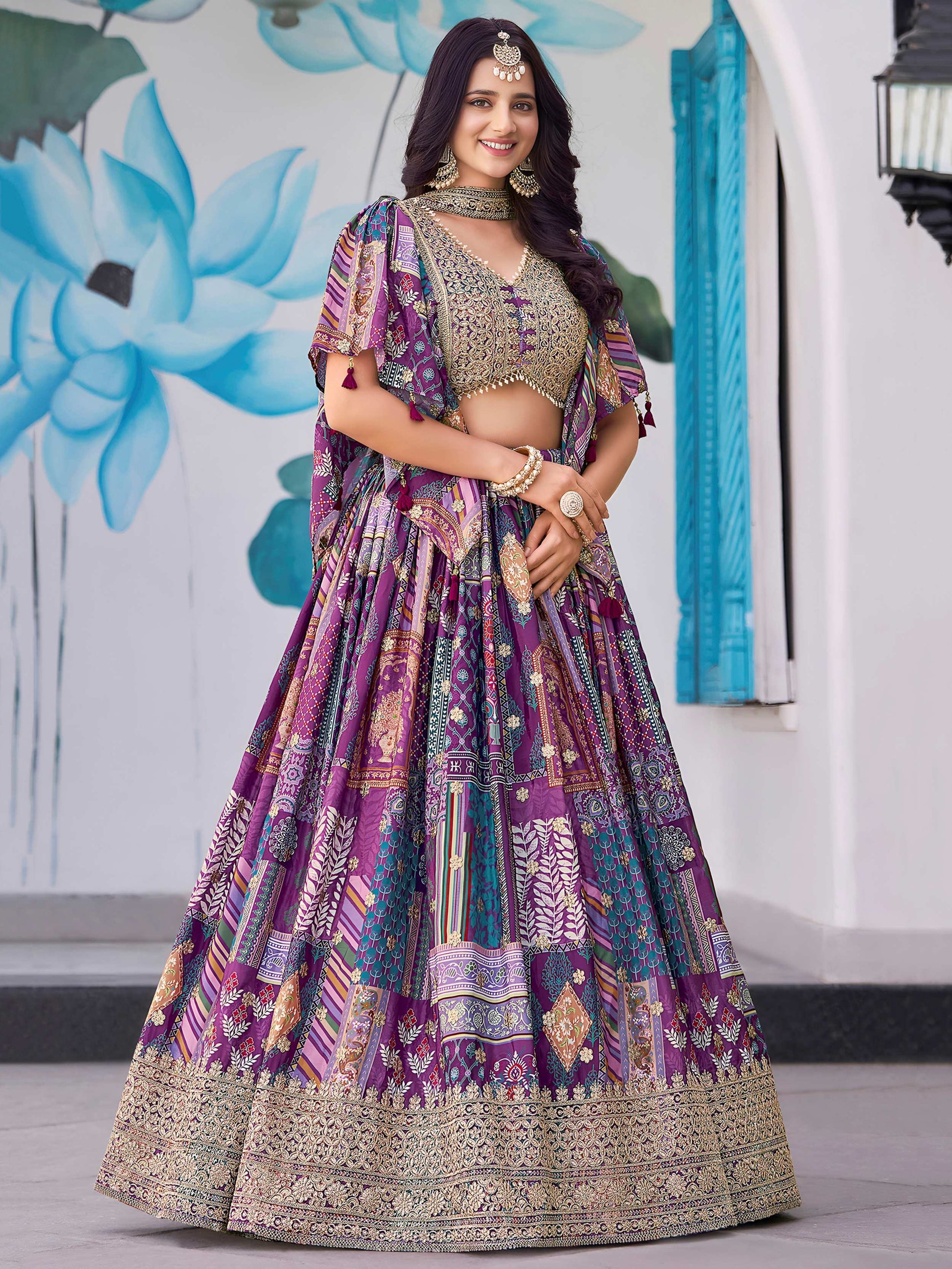 Incredible Purple Embroidered Chinon Event Wear Lehenga Choli With Dupatta - Zeel Clothing