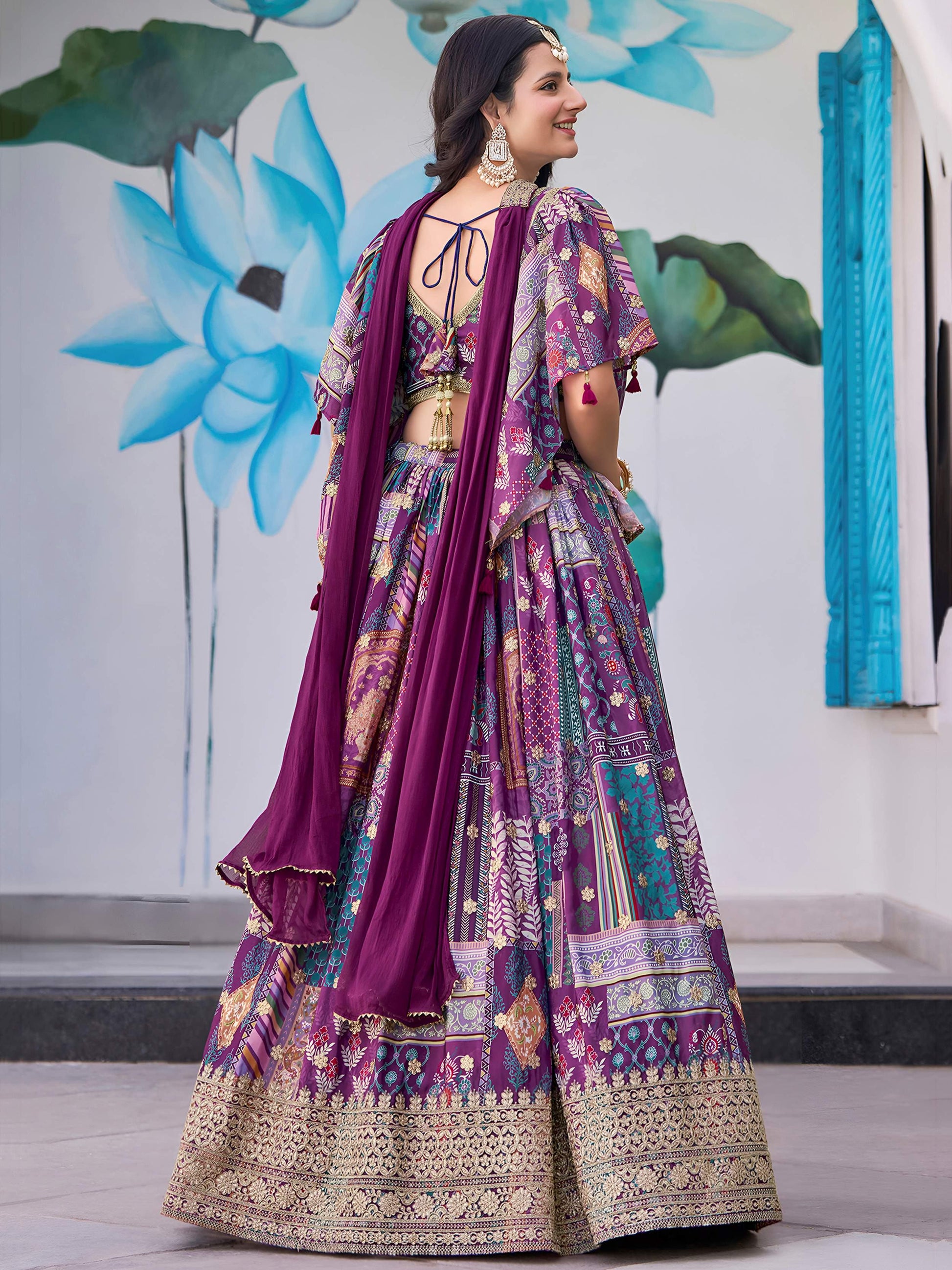 Incredible Purple Embroidered Chinon Event Wear Lehenga Choli With Dupatta - Zeel Clothing