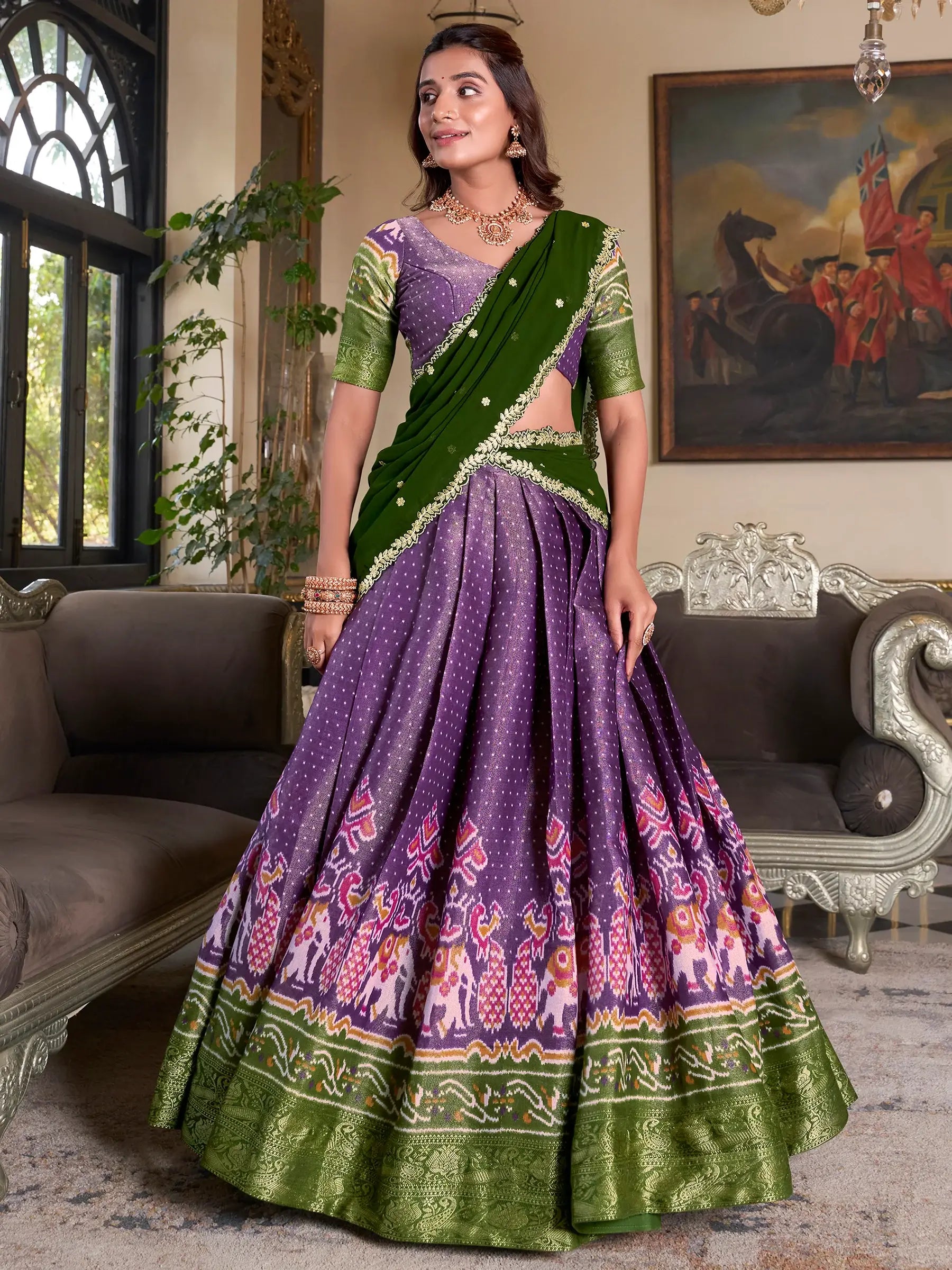 Incredible Purple Patola Printed Kanchipuram Traditional Lehenga Choli - Zeel Clothing