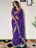 Incredible Purple Sequins Organza Wedding Wear Saree With Blouse - Zeel Clothing