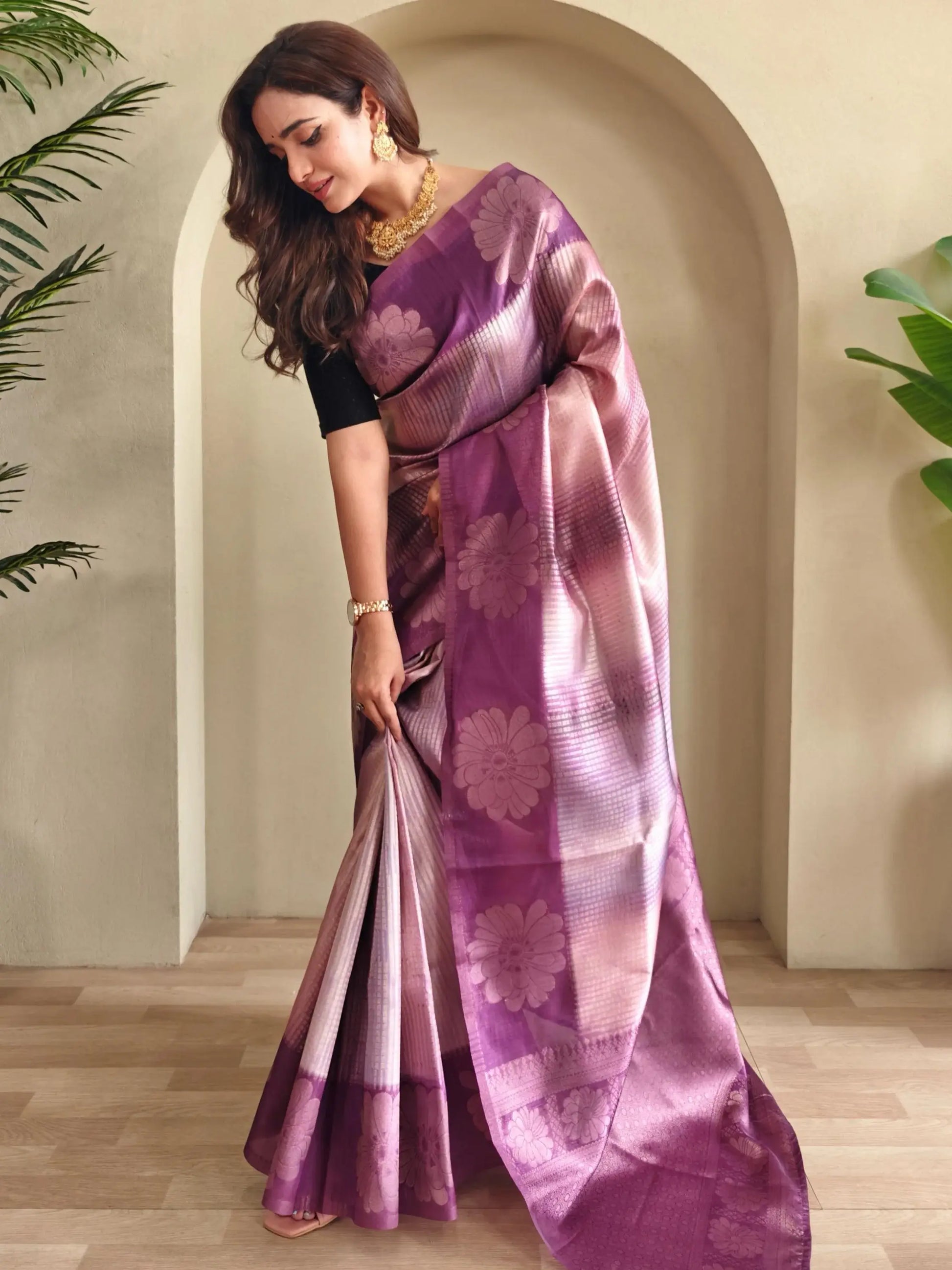 Incredible Purple Zari Weaving Silk Festive Wear Saree With Blouse - Zeel Clothing