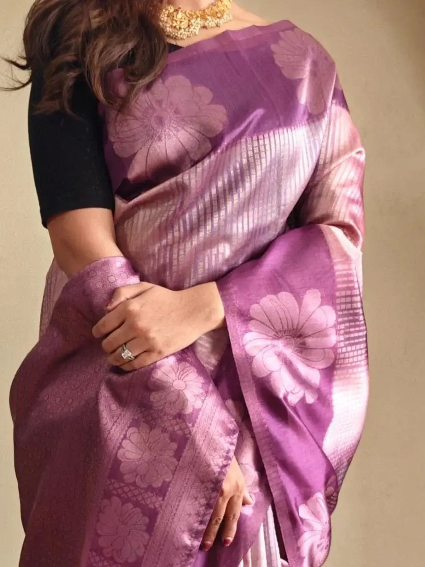 Incredible Purple Zari Weaving Silk Festive Wear Saree With Blouse - Zeel Clothing