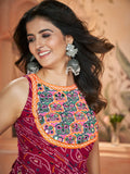 Incredible Rani Pink Embroidered Rayon Navratri Wear Long Kurti - Zeel Clothing