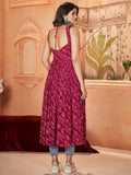 Incredible Rani Pink Embroidered Rayon Navratri Wear Long Kurti - Zeel Clothing