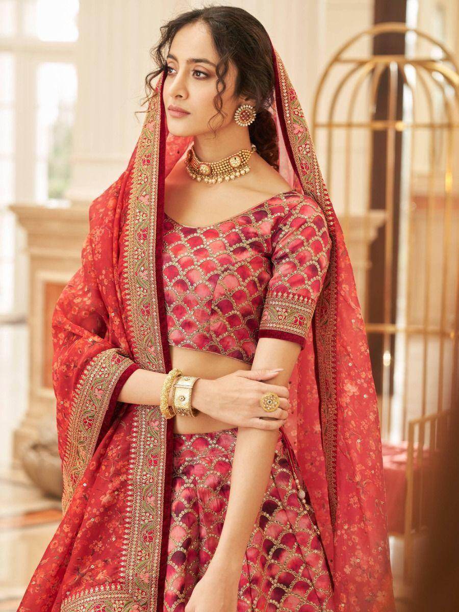 Incredible Red Embroidered Art Silk Traditional Wear Lehenga Choli - Zeel Clothing